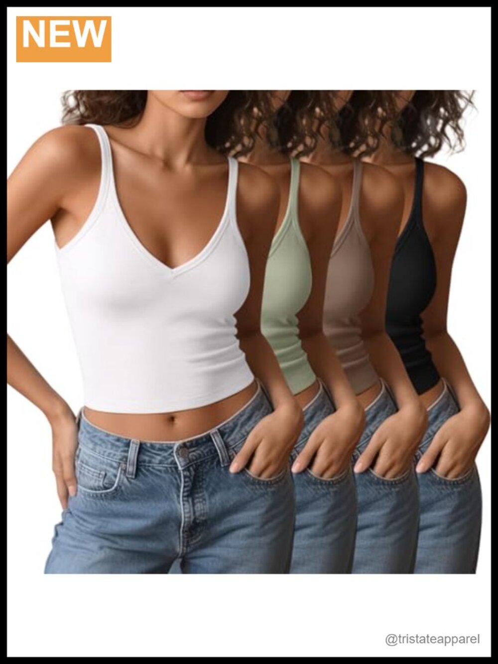 4 Pack V Neck Spaghetti Strap Crop Tank Tops Cotton Fitted Summer Cami